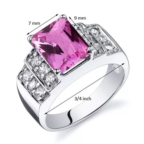 Pink Sapphire Radiant Cut Sterling Silver Ring Size 6