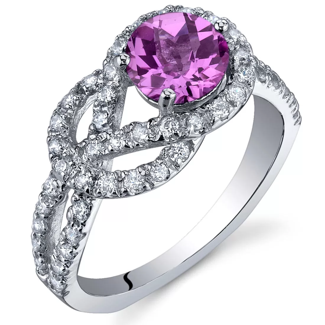 Pink Sapphire Round Cut Sterling Silver Ring Size 5