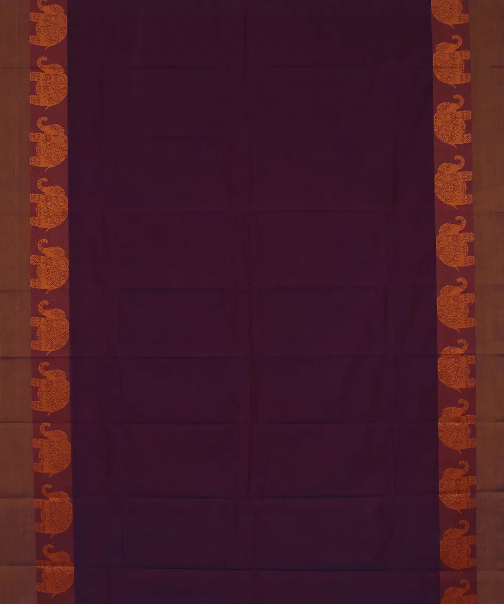 Purple brown cotton handwoven chettinadu saree