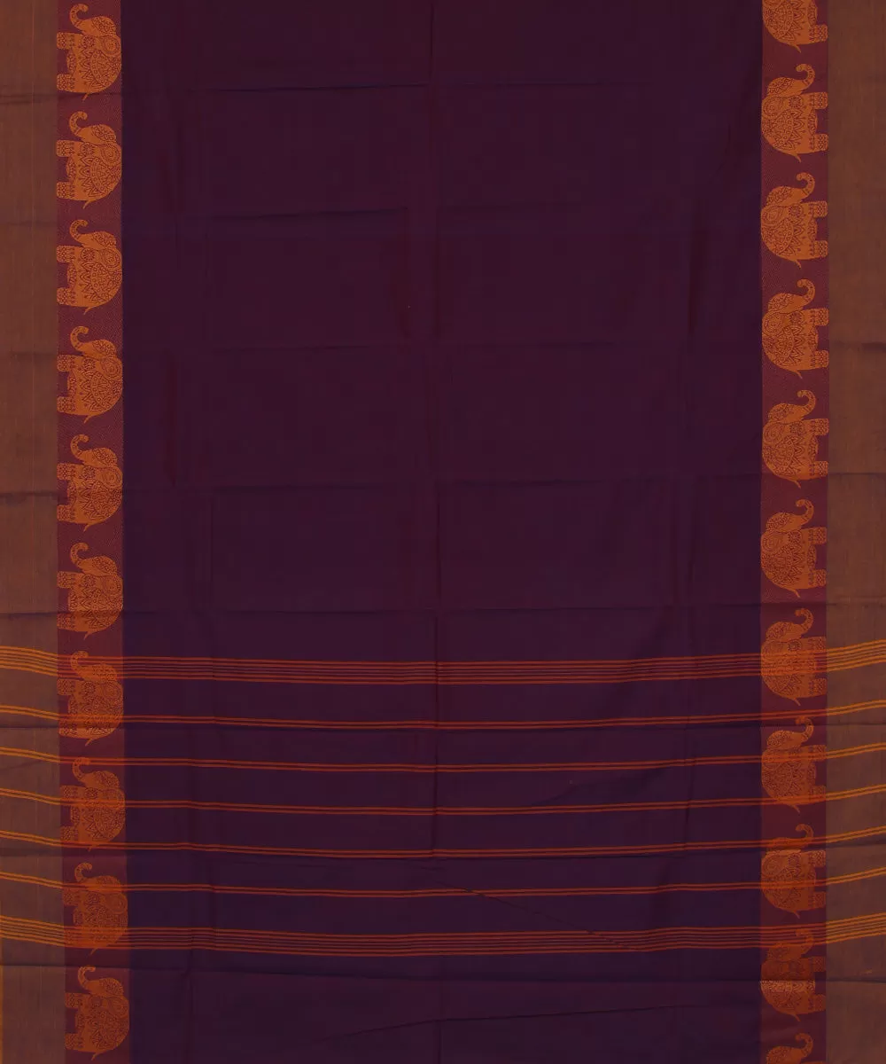 Purple brown cotton handwoven chettinadu saree