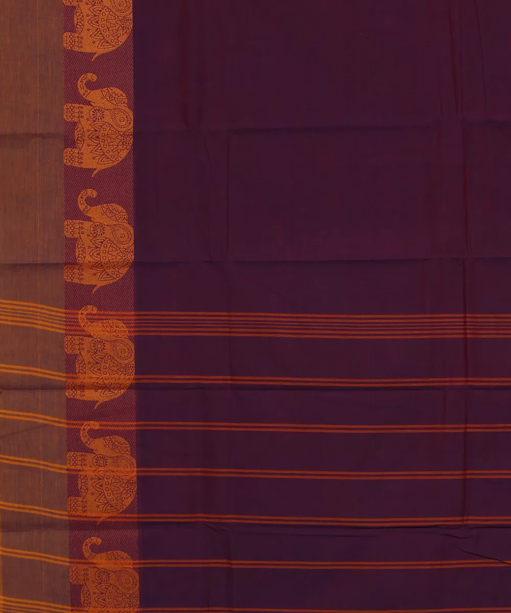 Purple brown cotton handwoven chettinadu saree