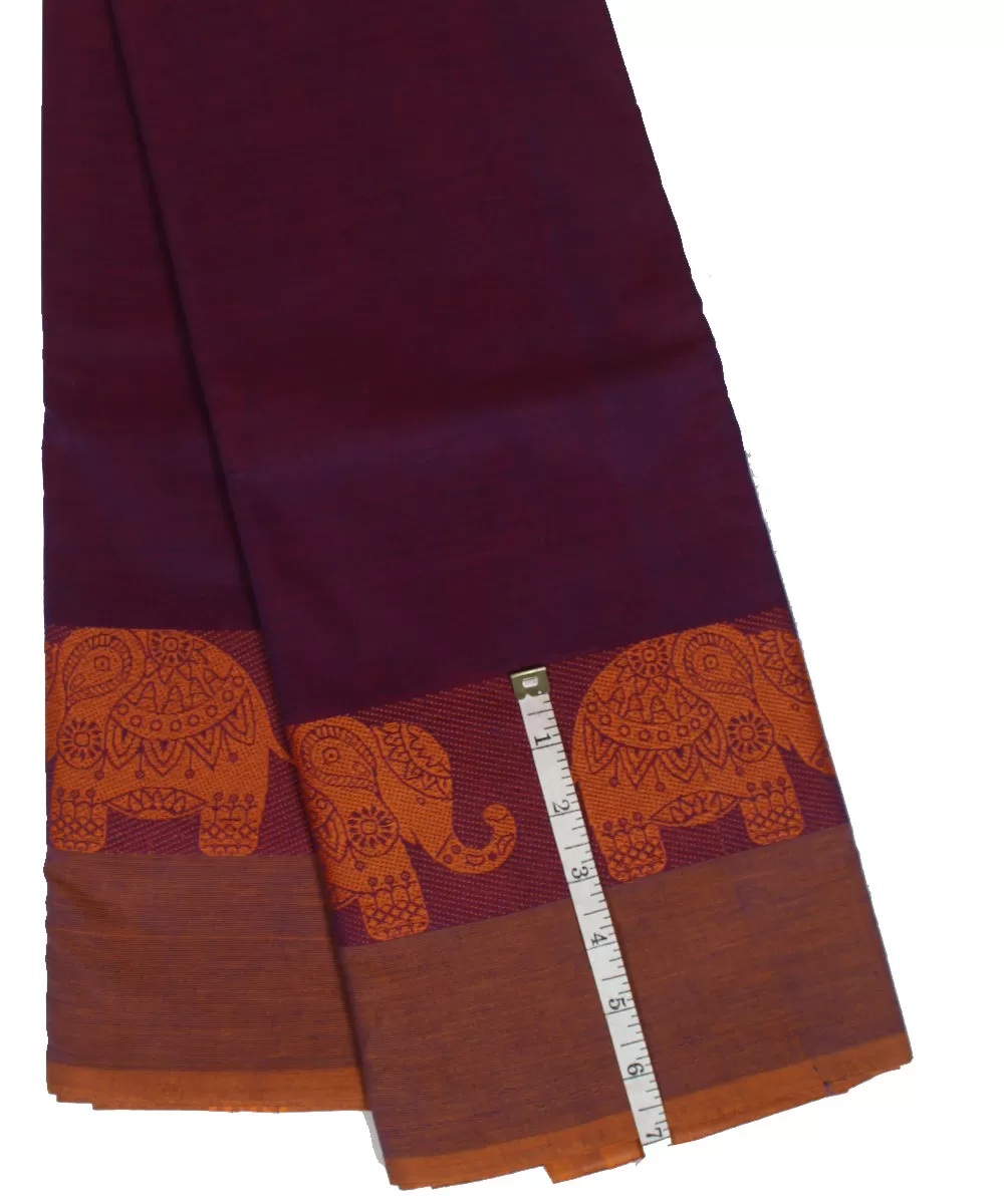 Purple brown cotton handwoven chettinadu saree