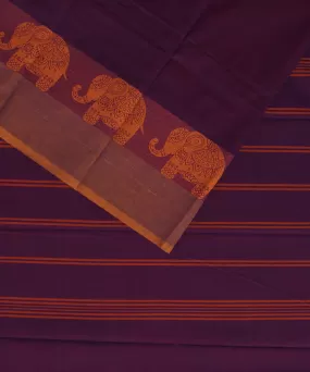 Purple brown cotton handwoven chettinadu saree