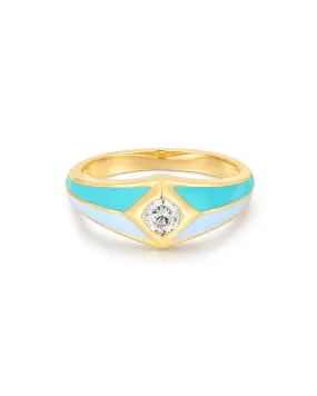 Pyramid Stud Signet Ring- Blue- Gold