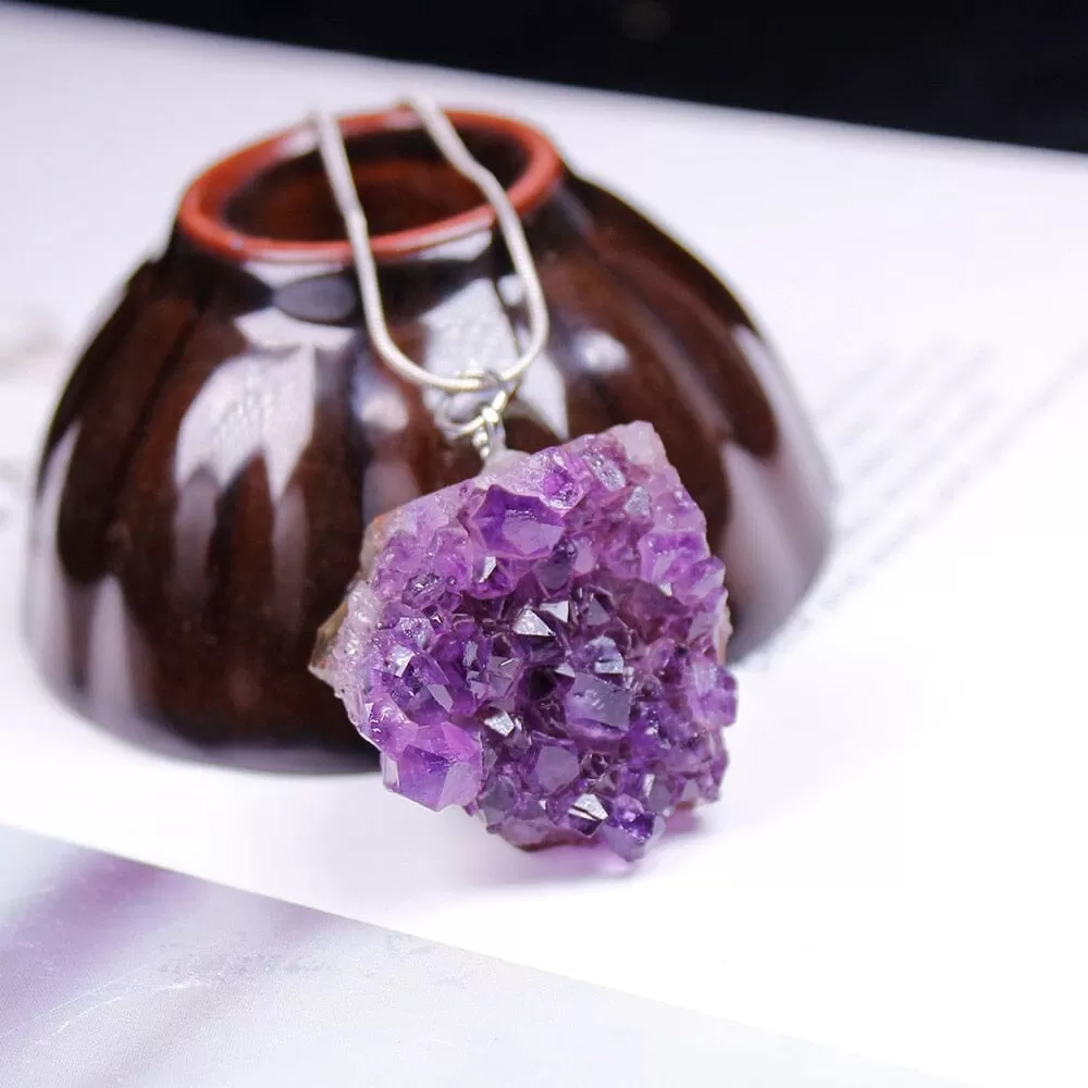 Raw Amethyst Cluster Pendant Necklace