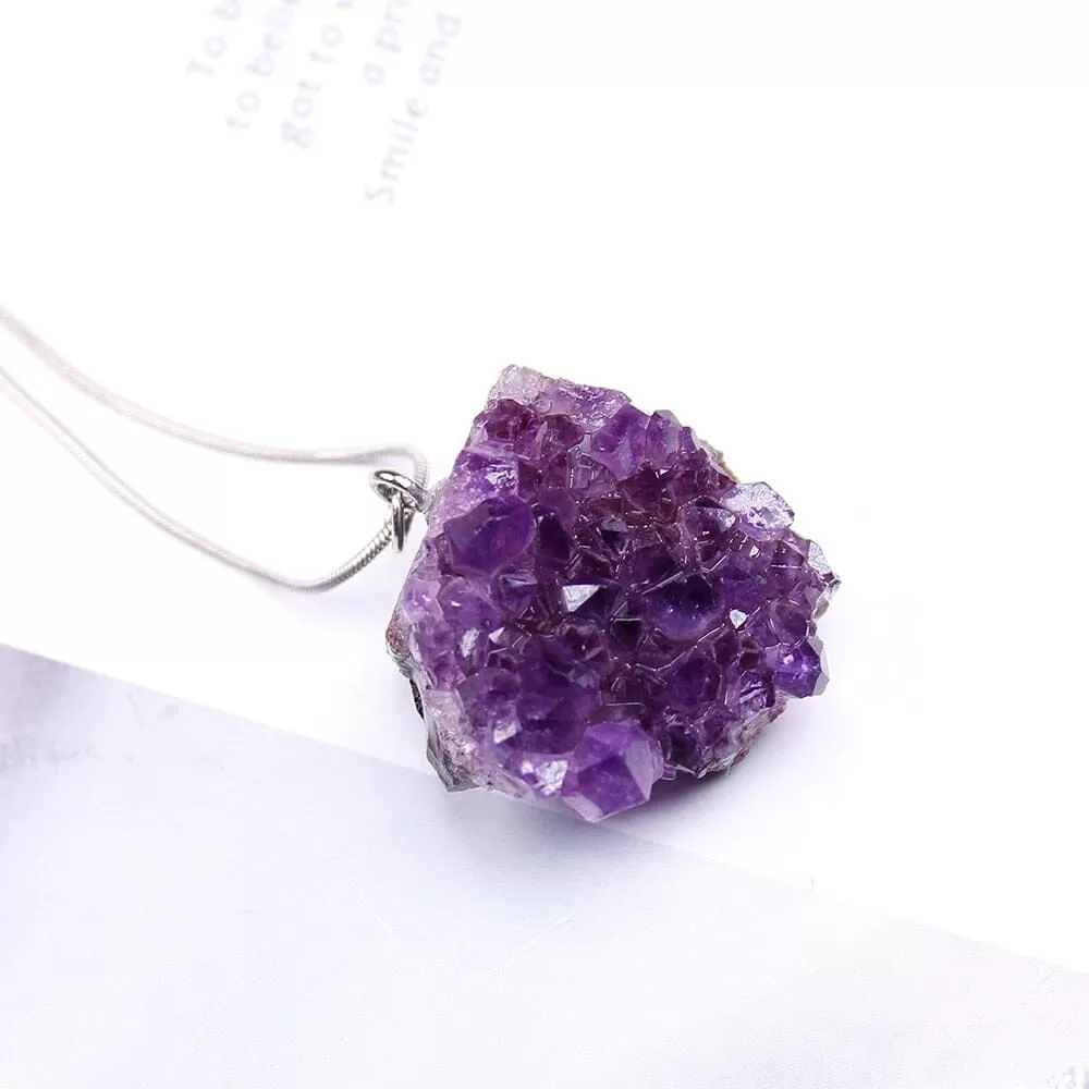 Raw Amethyst Cluster Pendant Necklace