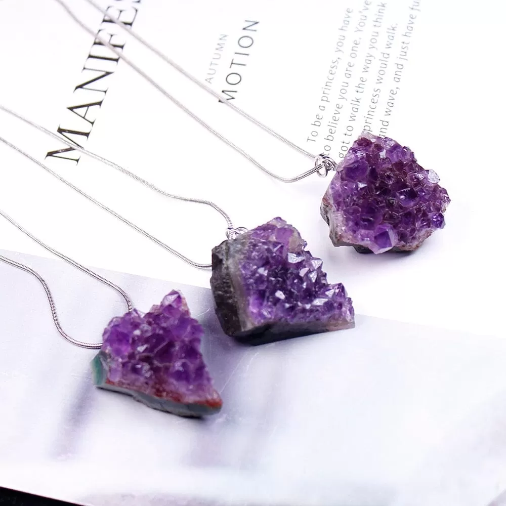 Raw Amethyst Cluster Pendant Necklace