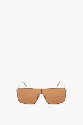 Rectangular Visor Gold-Framed Sunglasses