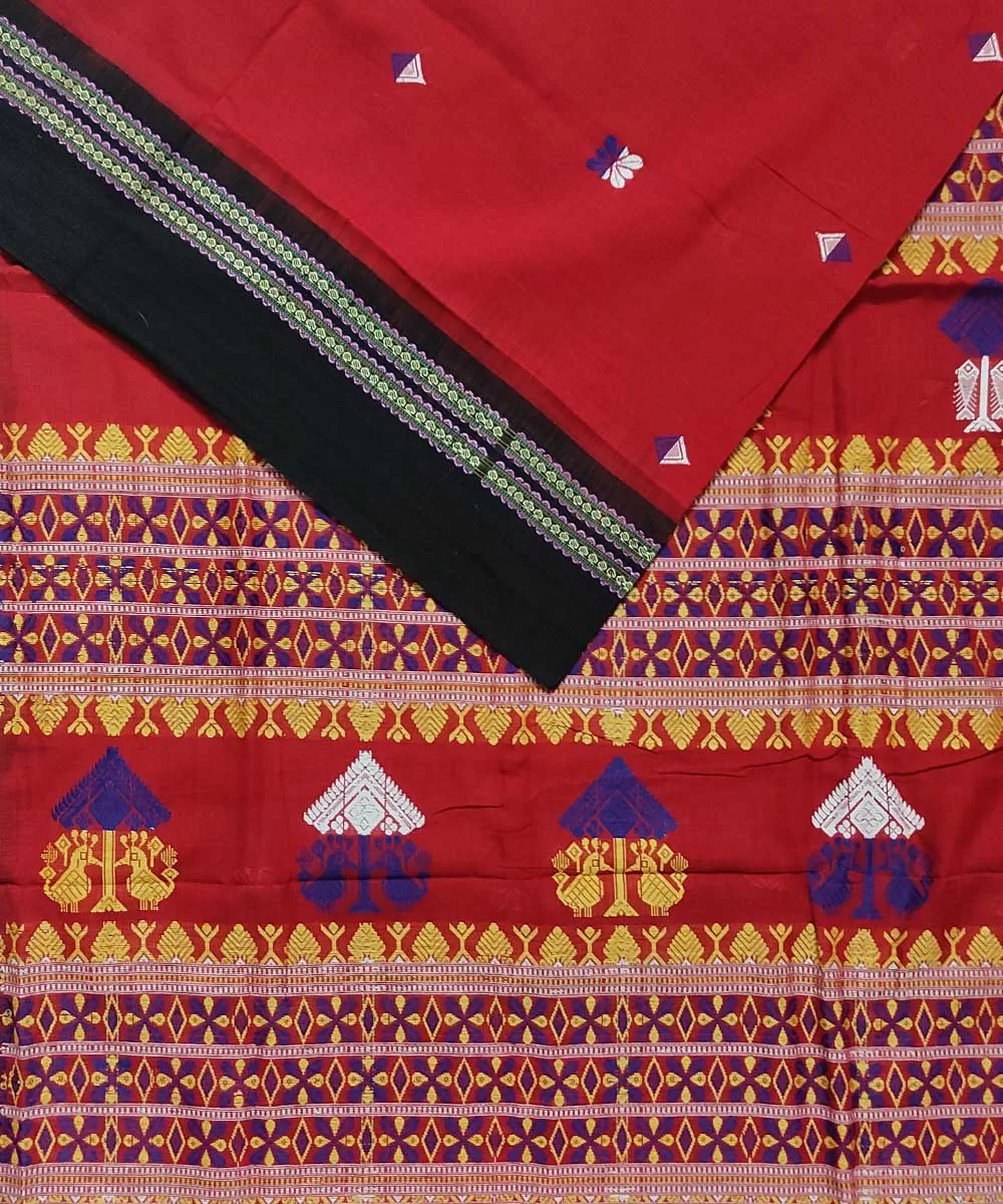 Red black cotton handloom dongoria saree