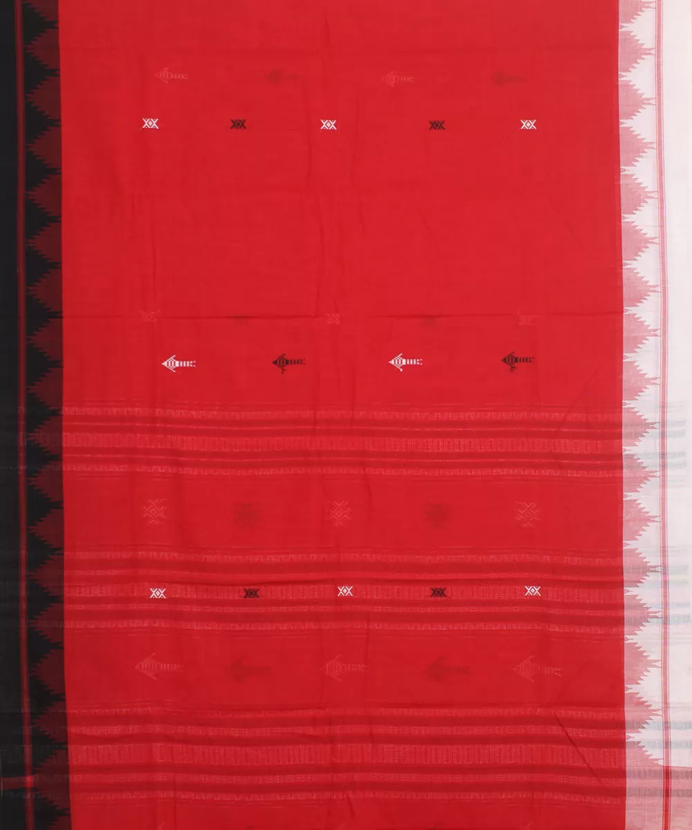 Red black cotton handwoven kotpad saree