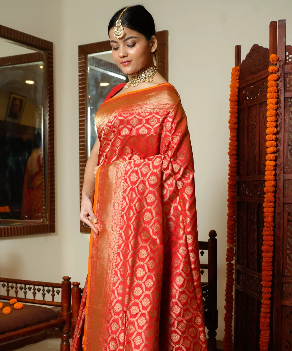 Red handwoven silk banarasi saree