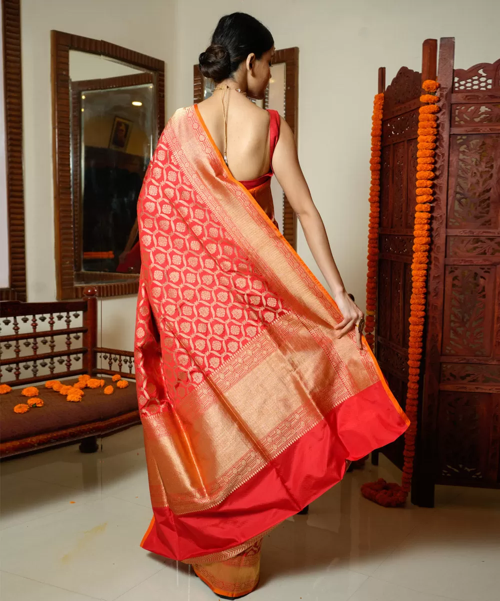 Red handwoven silk banarasi saree