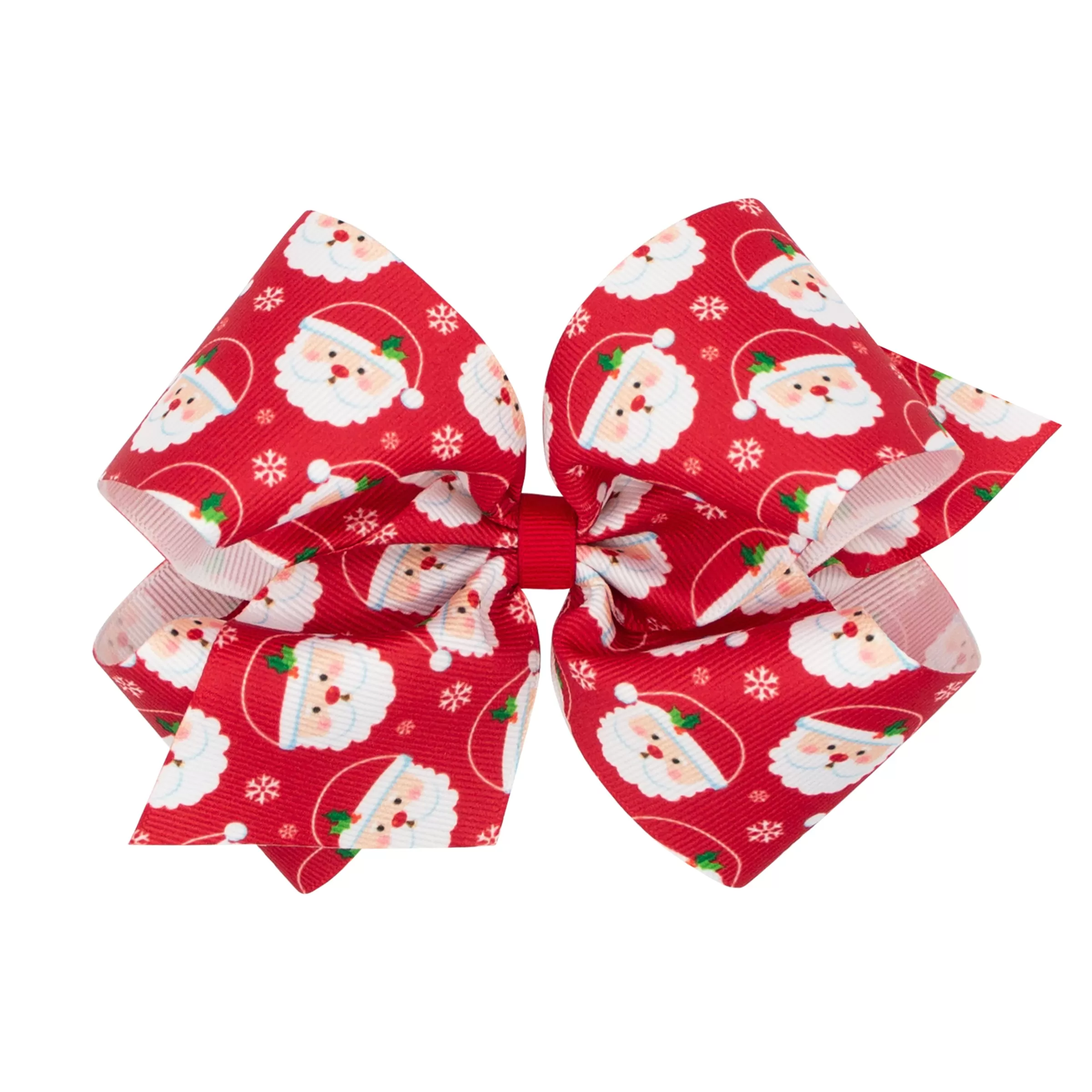 Red Santa Printed Grosgrain Hair Bow on Clippie