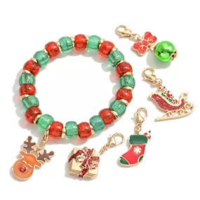 Reindeer Stretch Charm Bracelet - Red Mix