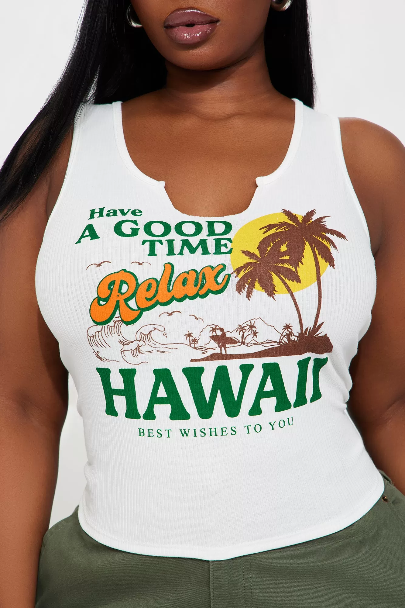 Relax In Hawaii Ribbed Tee - White