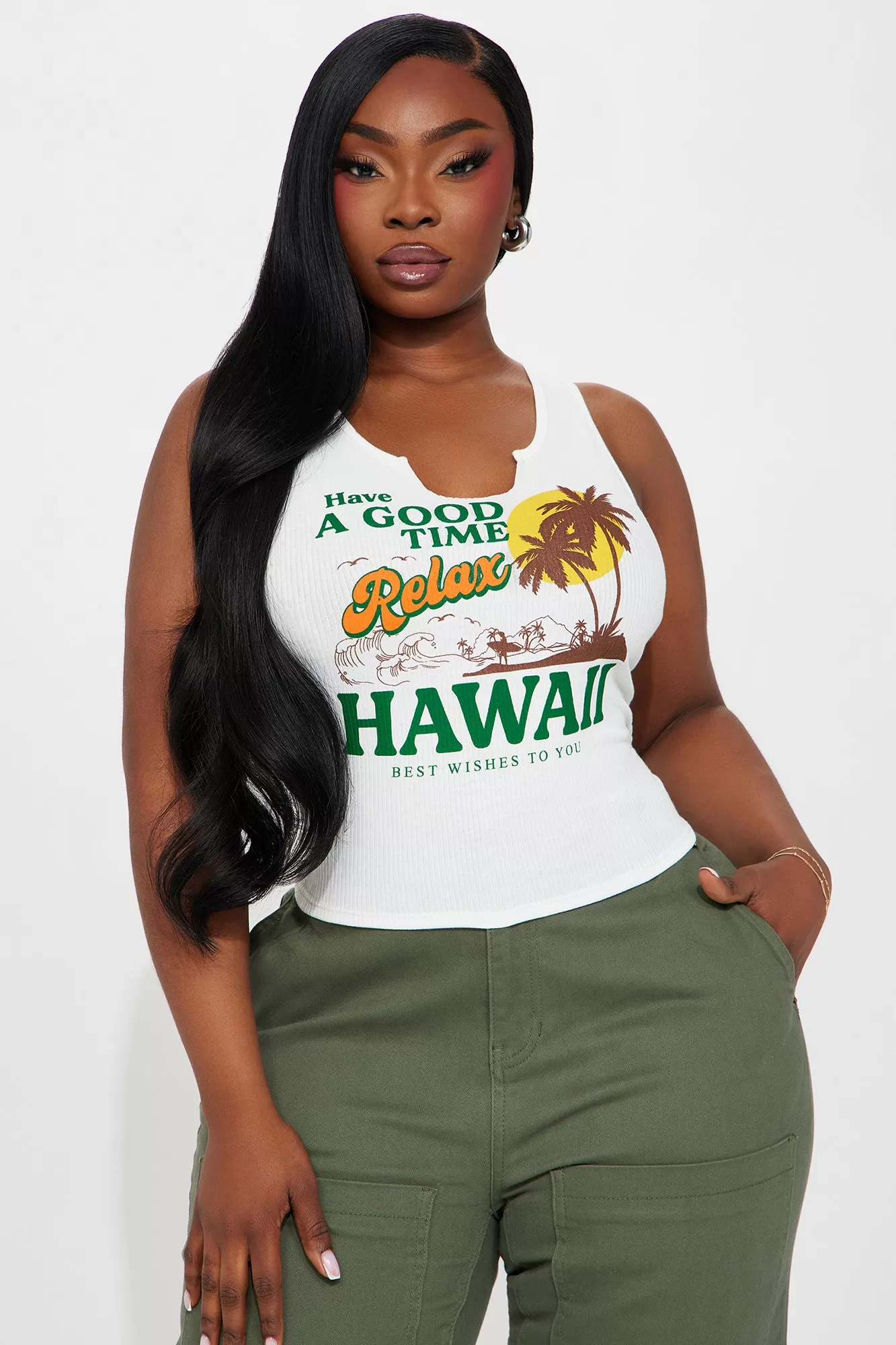 Relax In Hawaii Ribbed Tee - White