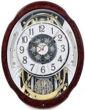 Rhythm Woodgrain Marvelous Musical Wall Clock - 30 Songs - Swarovski Crystals