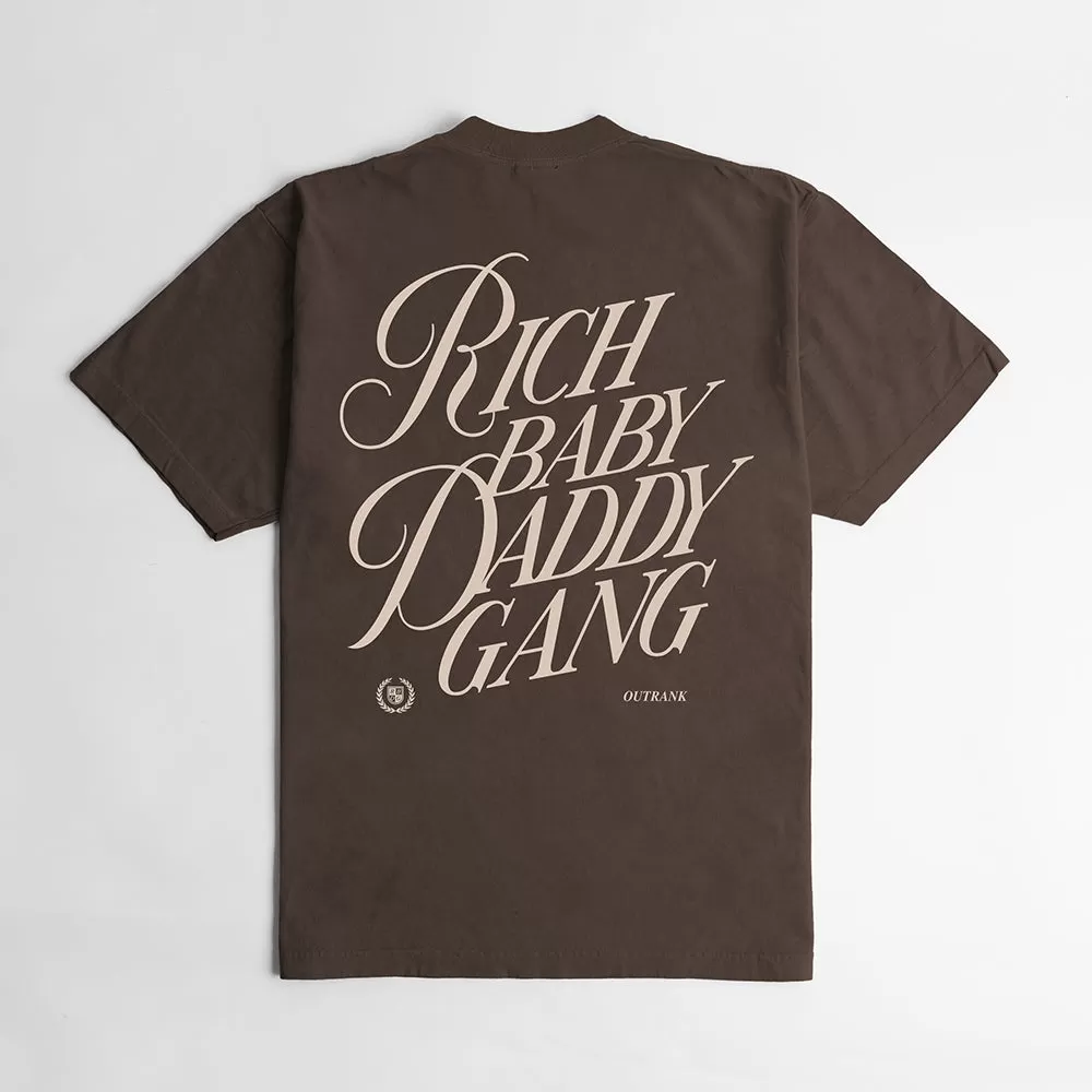 Rich Baby Daddy Gang Crest Ultra Heavyweight T-shirt- Mocha