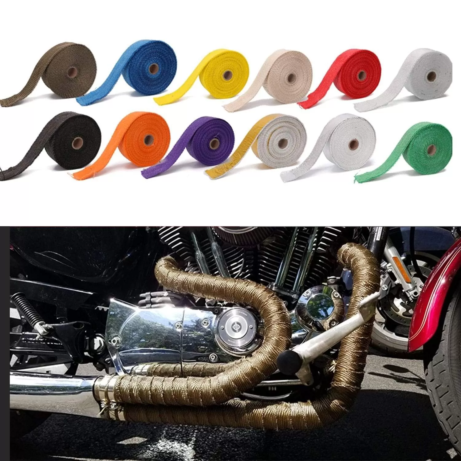 Roll Fiberglass Heat Shield Motorcycle Exhaust Thermal Tape Header Pipe Heat Wrap Tape Thermal Protection with Stainless Ties