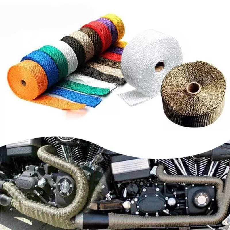 Roll Fiberglass Heat Shield Motorcycle Exhaust Thermal Tape Header Pipe Heat Wrap Tape Thermal Protection with Stainless Ties