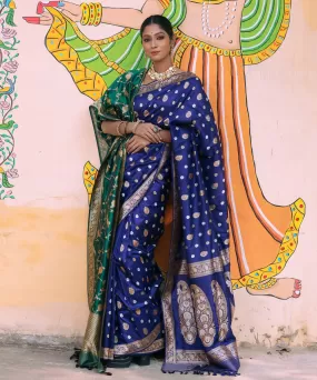 Royal blue silk handwoven banarasi saree