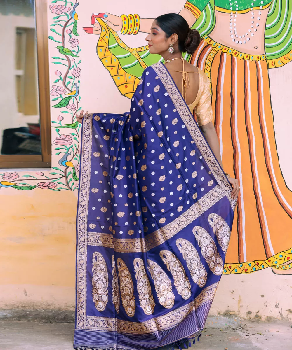 Royal blue silk handwoven banarasi saree