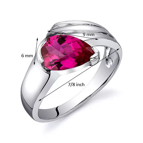 Ruby Pear Shape Sterling Silver Ring Size 6