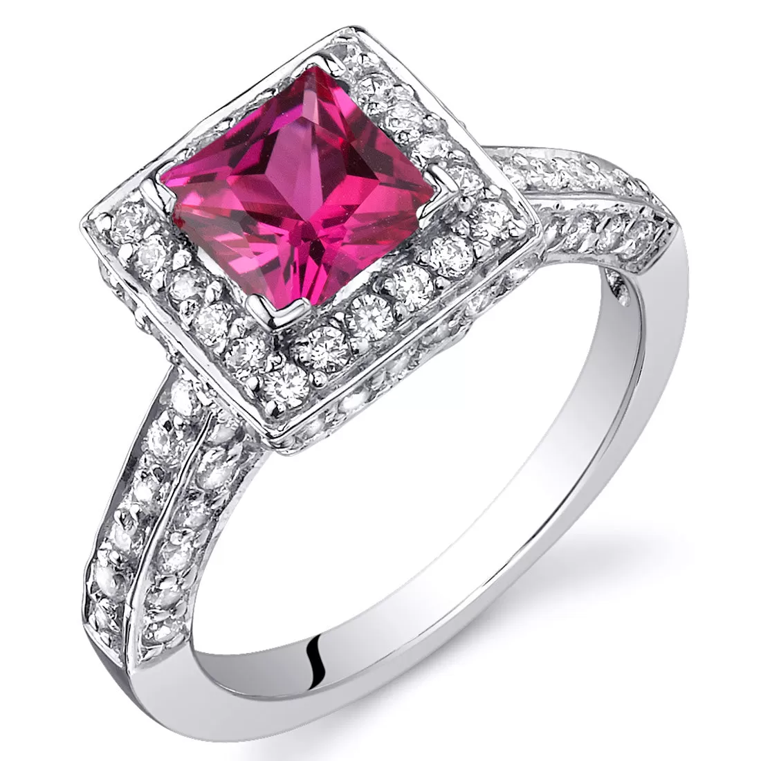 Ruby Princess Cut Sterling Silver Ring Size 5