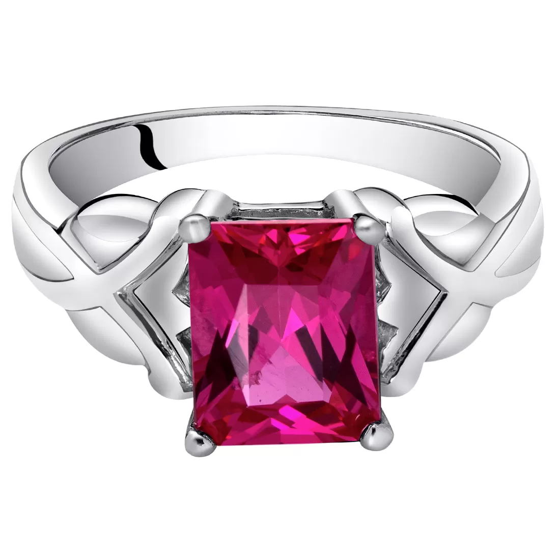 Ruby Radiant Cut Sterling Silver Ring Size 5