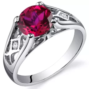 Ruby Round Cut Sterling Silver Ring Size 6