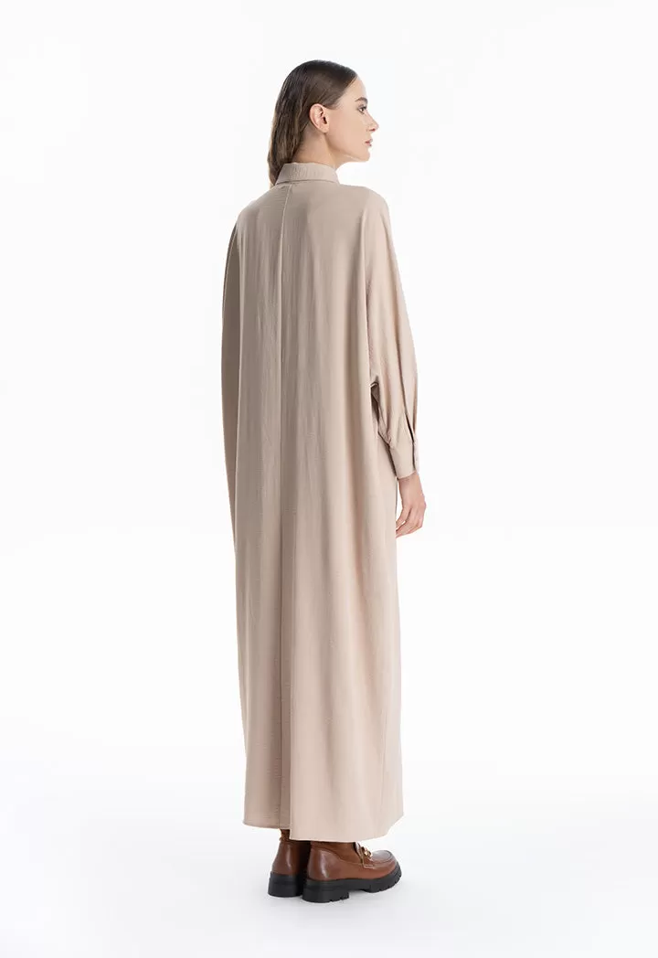 Self Fabric Button Oversized Batwing Maxi Dress