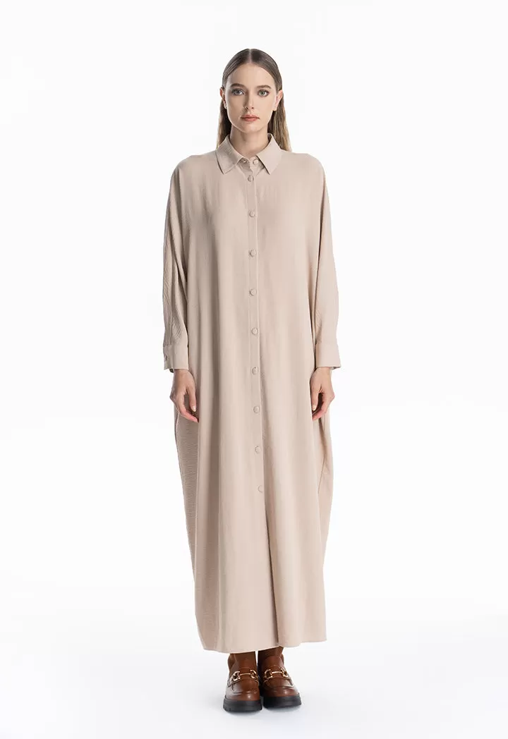 Self Fabric Button Oversized Batwing Maxi Dress