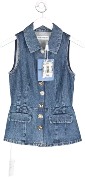 Self Portrait Blue Sleeveless Denim Top UK 8