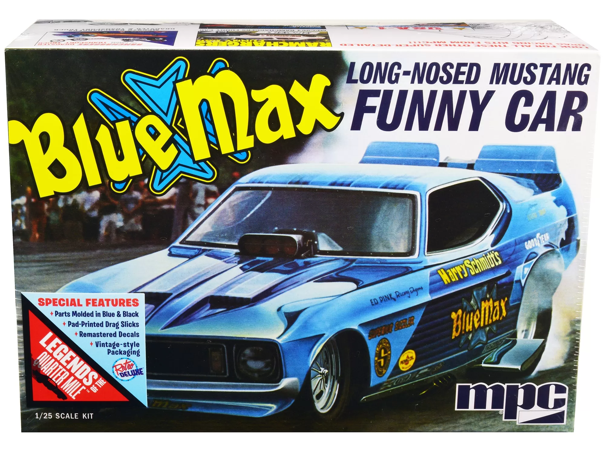 Skill 2 Model Kit Blue Max Long Nose Mustang Funny Car 1/25 Scale Model Car by MPC