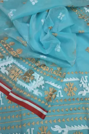 Sky Blue Color Muslin Jamdani With Embroidered Work