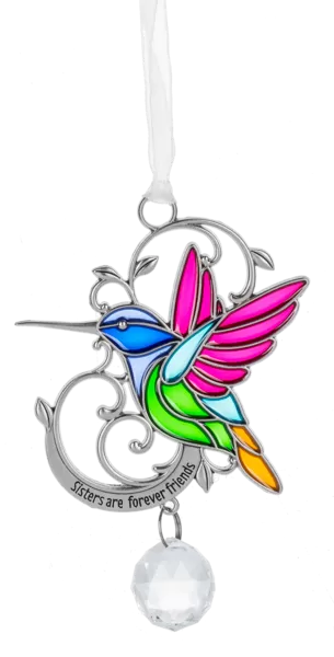 Stained Glass Style Hummingbird Ornament - Sisters are forever friends