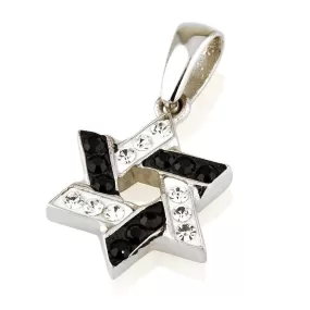 Star of David Pendant Black&White Gemstones   Sterling Silver Necklace #2