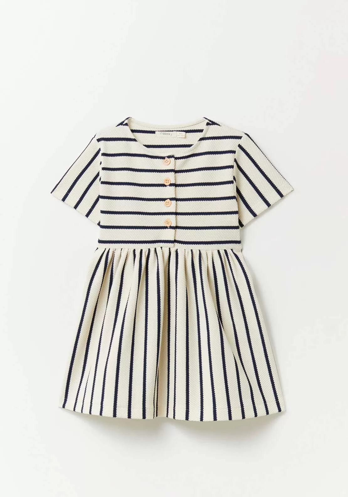 Striped Button Dress - White