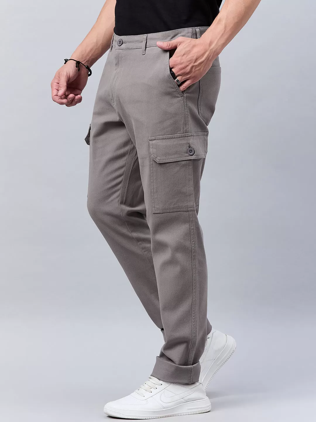 Style Quotient Men Grey Stretchable Cargo Trouser