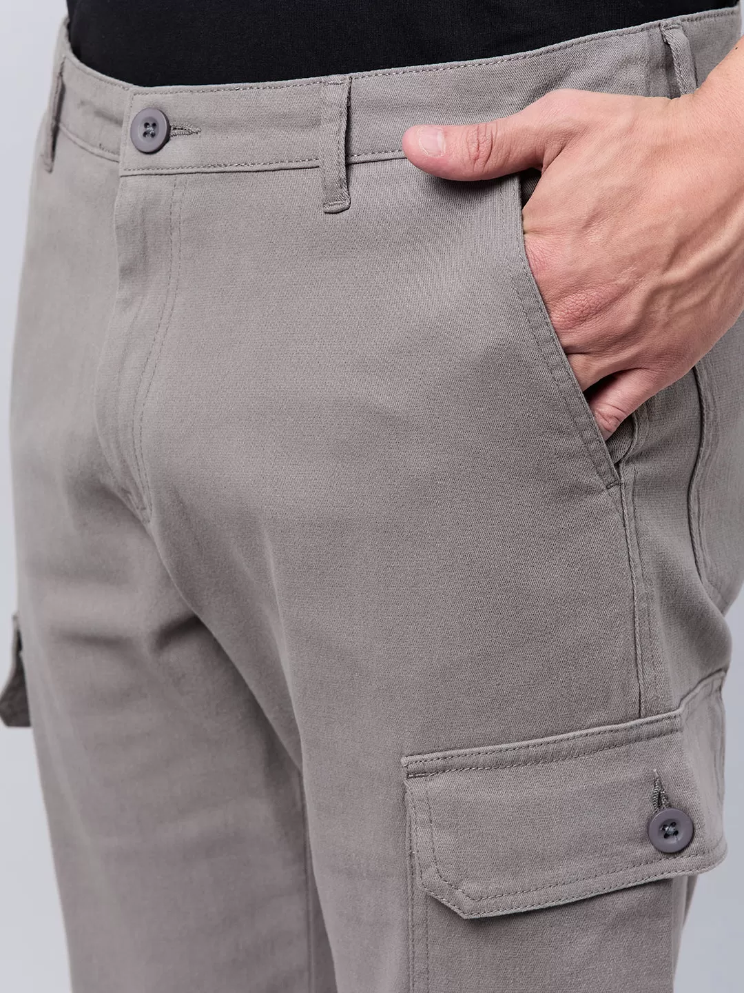 Style Quotient Men Grey Stretchable Cargo Trouser