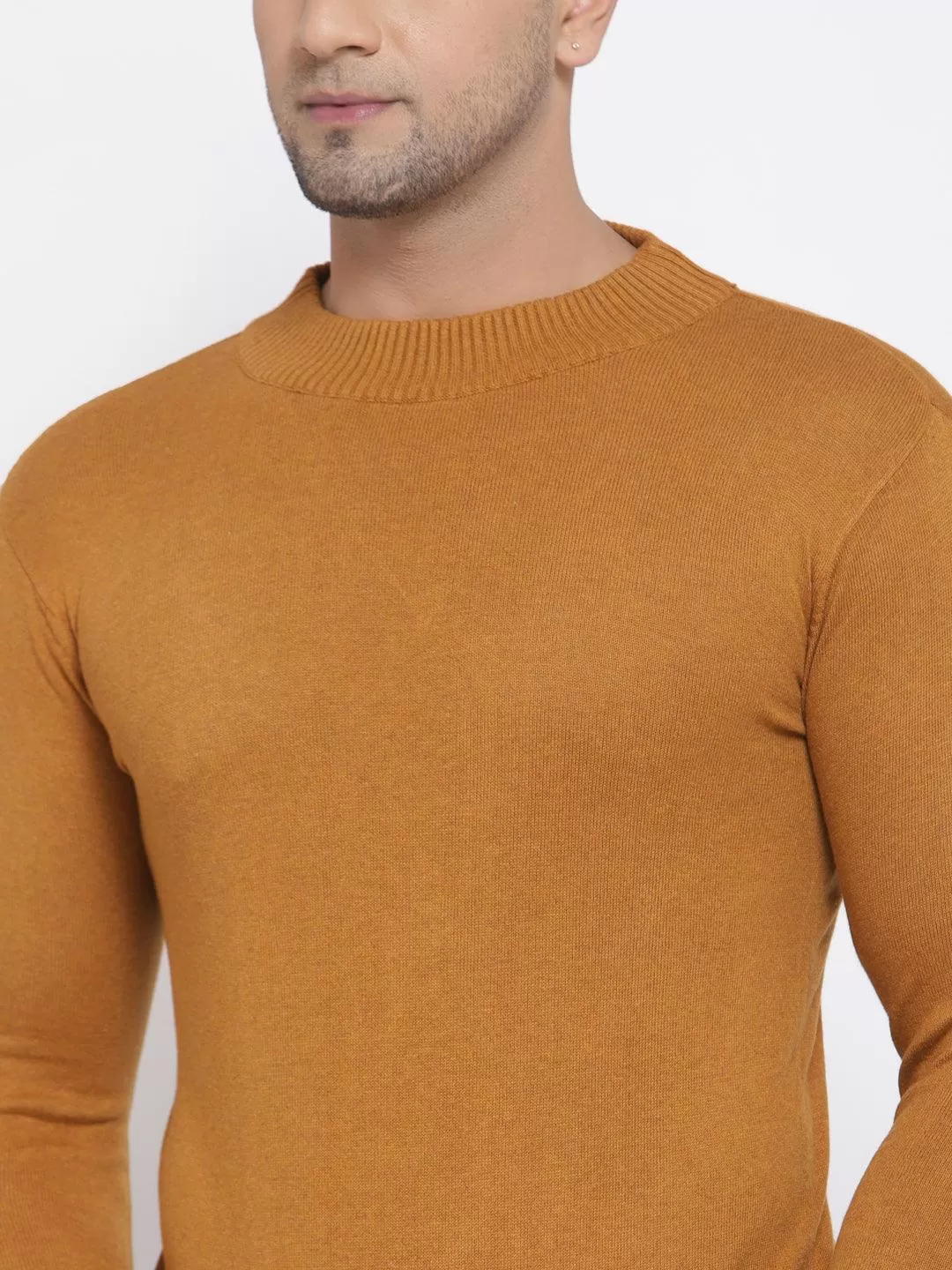 Style Quotient Men Solid Brown Knitted Regular Sweatshirt