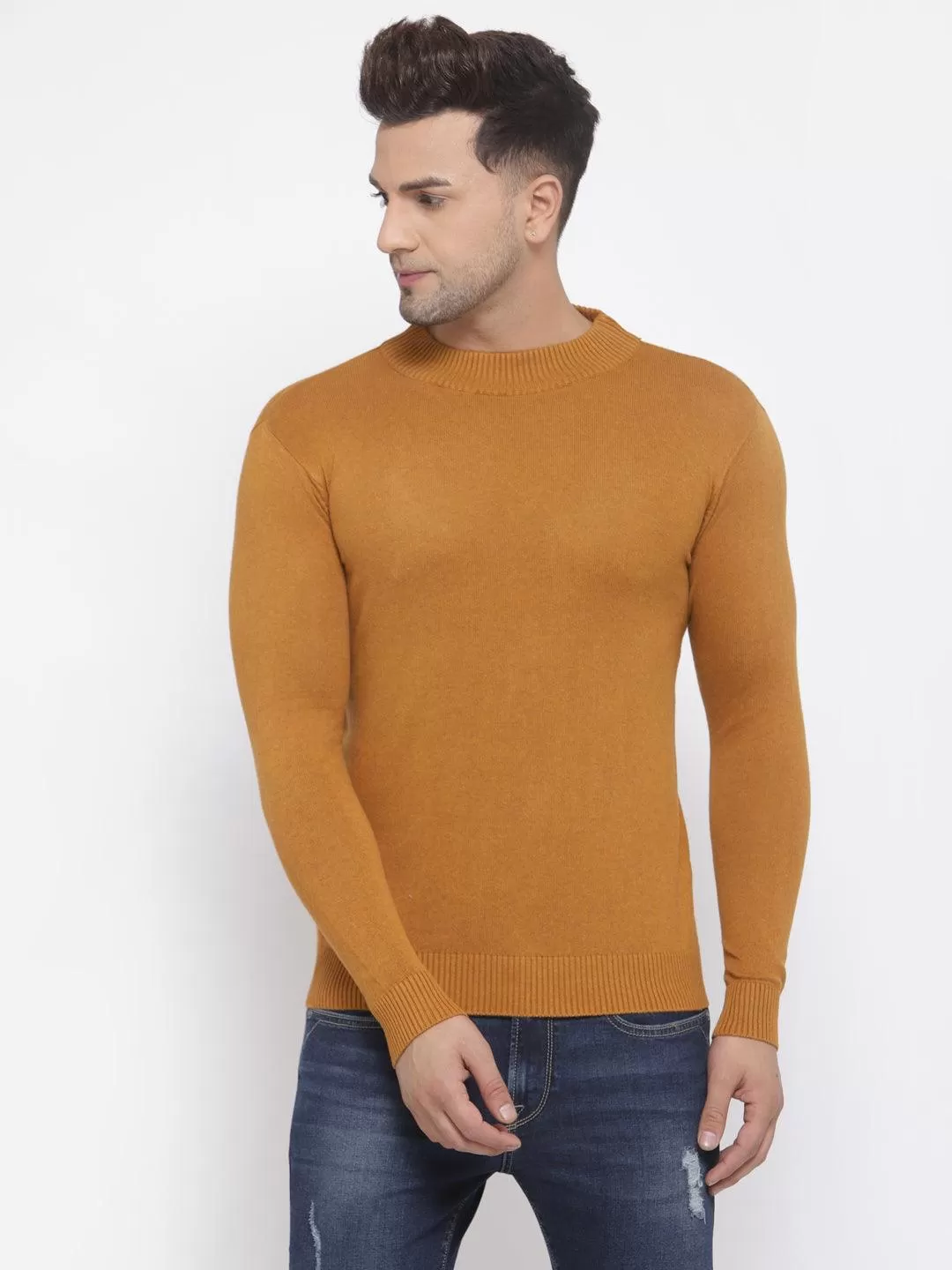 Style Quotient Men Solid Brown Knitted Regular Sweatshirt