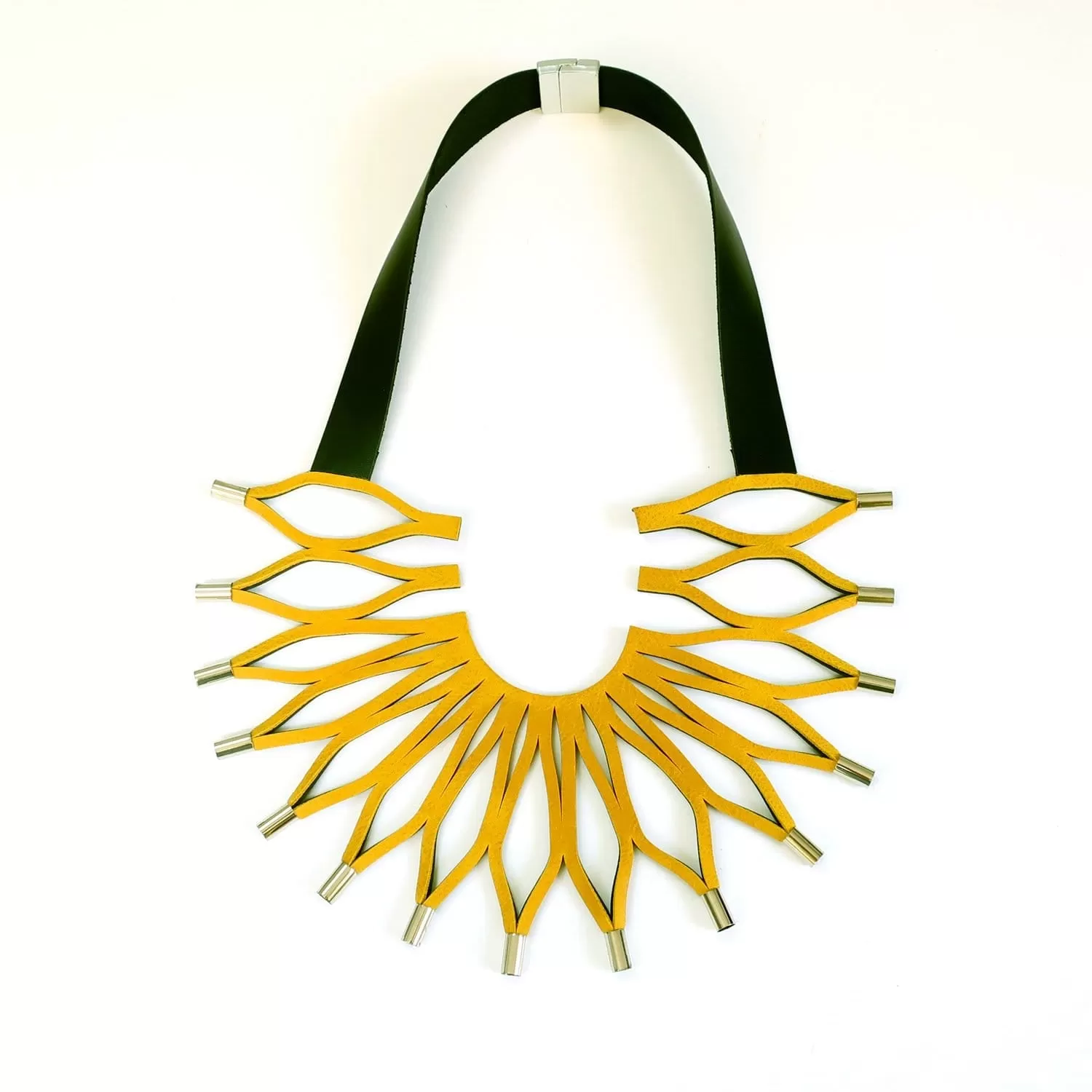 Sunflower Red leather bib necklace