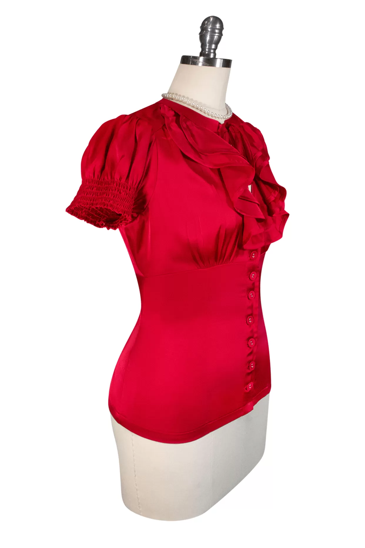 Tea Rose Frill Front Blouse (Red)