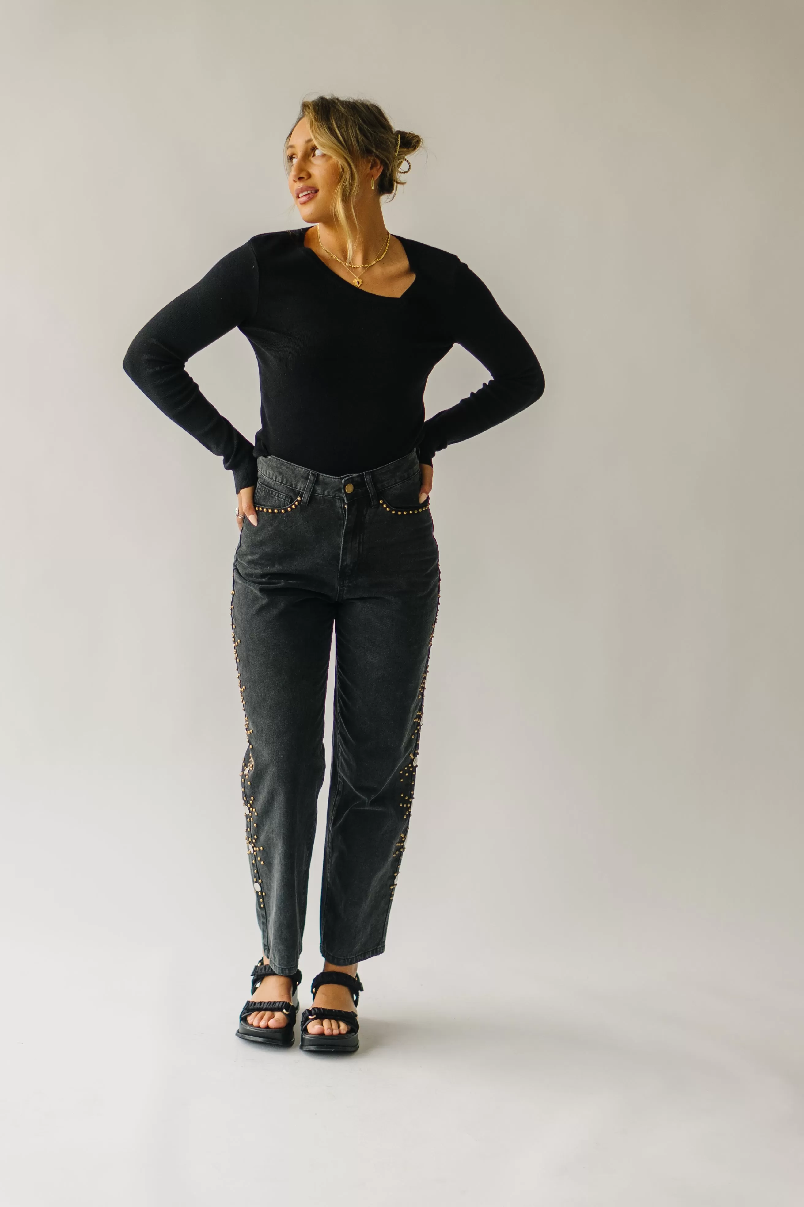 The Brynn Asymmetrical Detail Blouse in Black