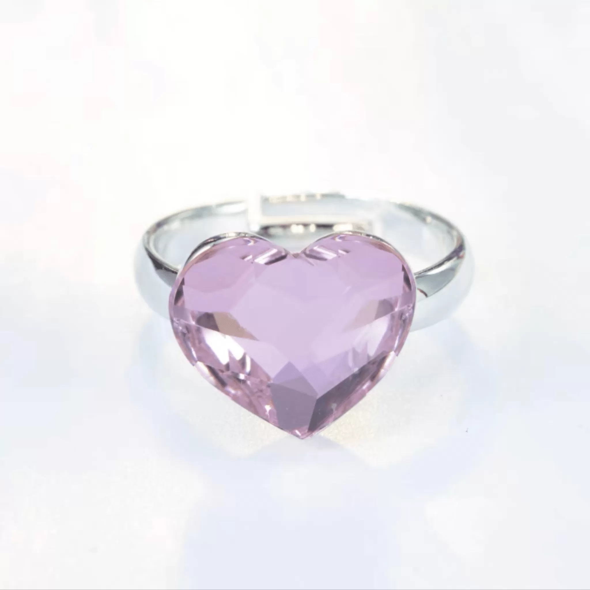 The Heart Crystal Platinum Plated Free Size Ring