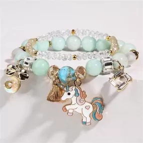 Unicorn Sparkly Crystal Charm Bracelet with Gift Box Set for Girls LJ1