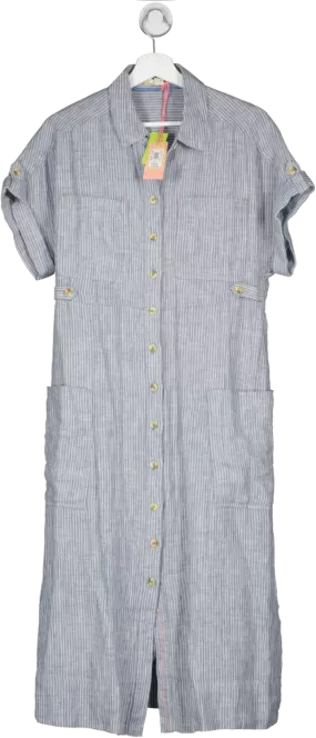 White Stuff Blue Reno Linen Shirt Dress UK 10