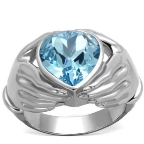 WildKlass Stainless Steel Ring High Polished (no Plating) Women Top Grade Crystal Sea Blue