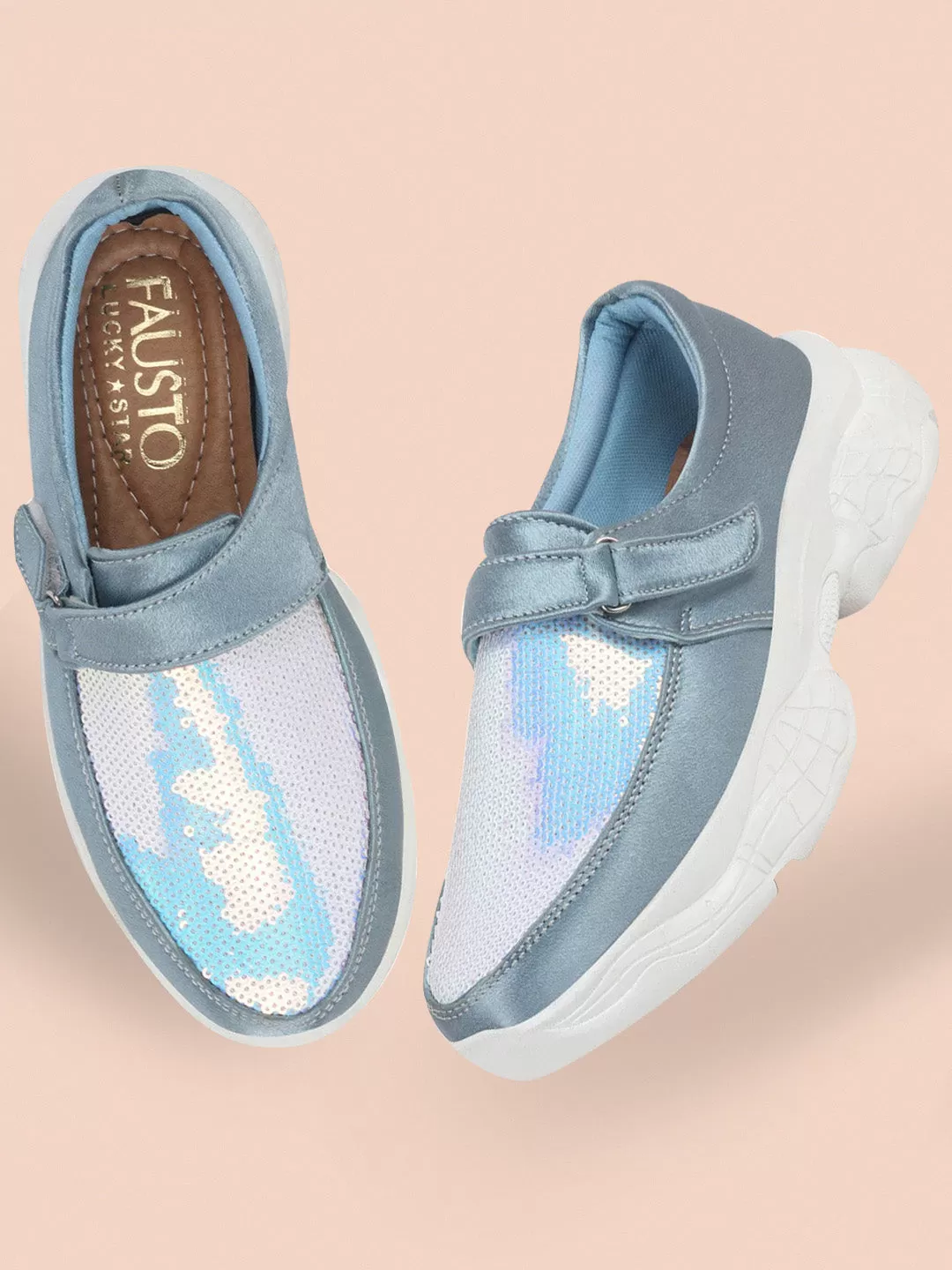 Women Sky Blue Stylish Slip On Sneakers